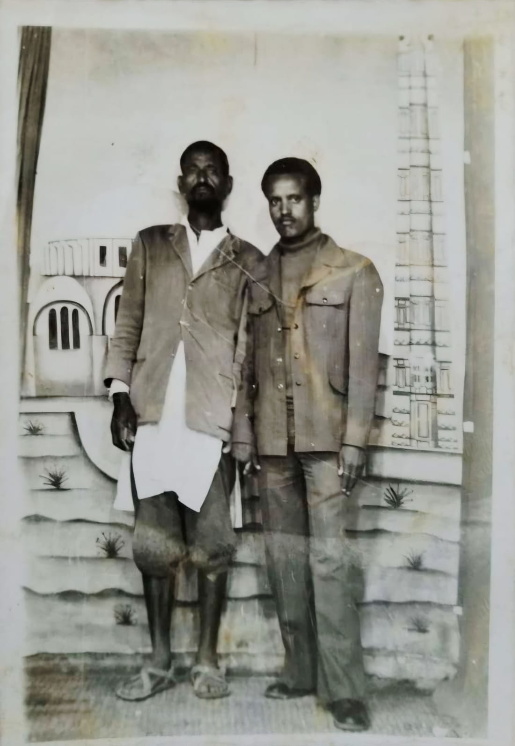 Haleka Amare, the professor's grandfather, with a friend in Aksum, Tigray, during the 1960s.